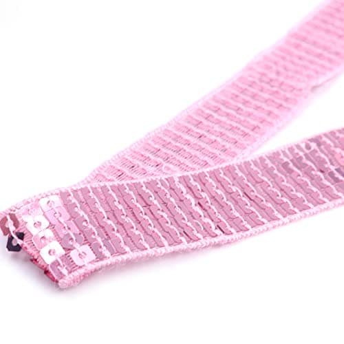 CENPEK Ruban élastique à paillettes plates en tissu pailleté pour robe, décoration, bandeau, 25 mm de large, rose - 18,1 m