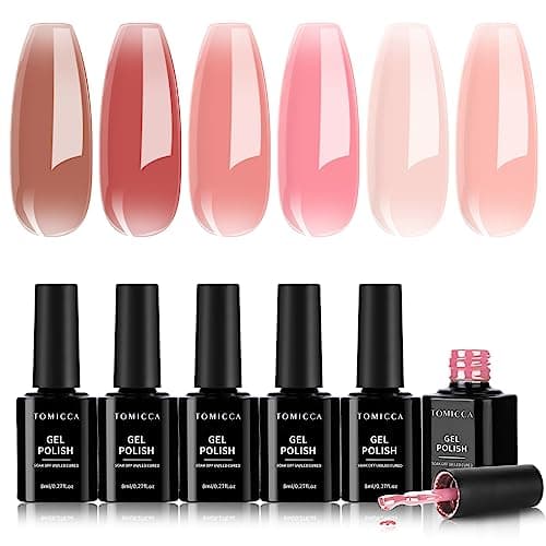 TOMICCA Vernis Semi Permanent Rose Set, 6 couleurs Transparent Rose Blanc Laiteux Vernis Gel UV, Soak-Off Vernis à ongles UV/LED Gel Cadeau pour salon de manucure DIY Home, 8ML