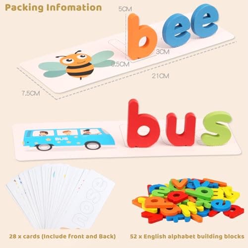 ChaneeHann Alphabet Enfant,Lettres de Scrabble,Puzzle Alphabet-28 Cartes 52 Blocs de Lettres,Montessori PréScolaire Apprentissage PréCoce Cadeau éDucatif,Jeux Educatif 3-8 Ans,Jouet Enfant éDucatif