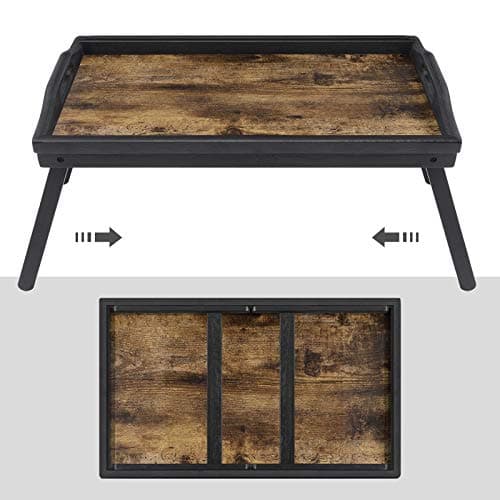 SONGMICS Table de lit avec Pieds en Bambou réglables, Support pour Ordinateur Portable, Plateau Snack Petit-déjeuner, Marron Rustique LLD106B01