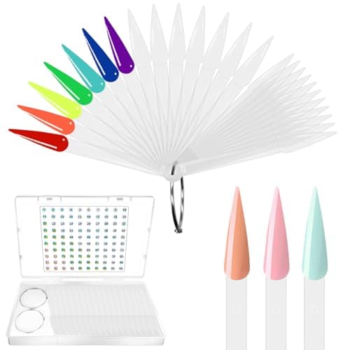 Laza 100 bâtonnets d'échantillons d'ongles transparents avec anneau et autocollants numérotés Nail Art Polish Color Display Practice Tips Transparent Sample Sticks Tester Nail Supplies - Stiletto