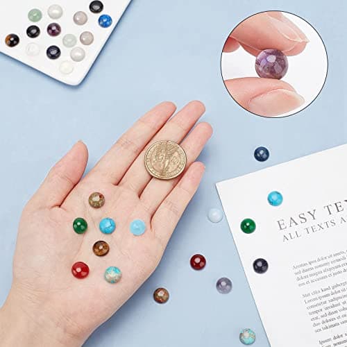 SUNNYCLUE 1 Boîte 30Pcs 15 Couleurs Cabochons de Pierres Précieuses Demi-Rond Chakra Pierres Cristaux de Flatback Perles Naturel Oeil de Tigre Jade Poli pour Boucle d'oreille Collier