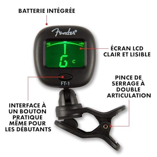 Fender FT-1 Pro Accordeur à Pince, Pour Guitares Electrique, Acoustiques & Basses, Noir