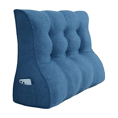 Johnear Coussin de Lecture Compensé Lin,Traversin Gros Coussin Canapé,Repos Oreiller Triangulaire Coussin à Coins, Coussin pour Jambe,Dossier de Soutien Lombaire,Bleu 100 x 26 x 55 cm