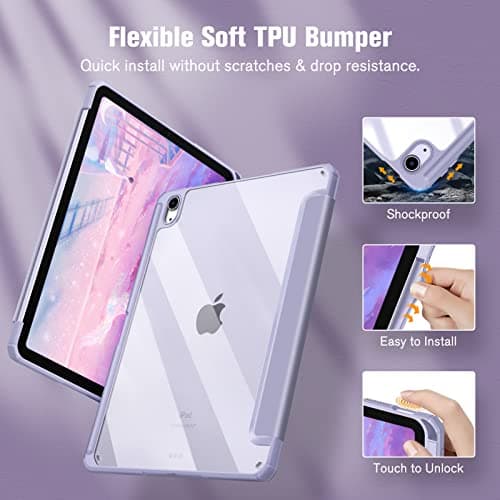 FINTIE Coque pour iPad Air 11 Pouces M3/M2 (2025/2024), iPad Air 5/4 10.9 Pouces (2022/2020) - [Rangement de Stylet] Housse Transparente Claire Etui Antichoc Veille/Réveil Auto, Lilas