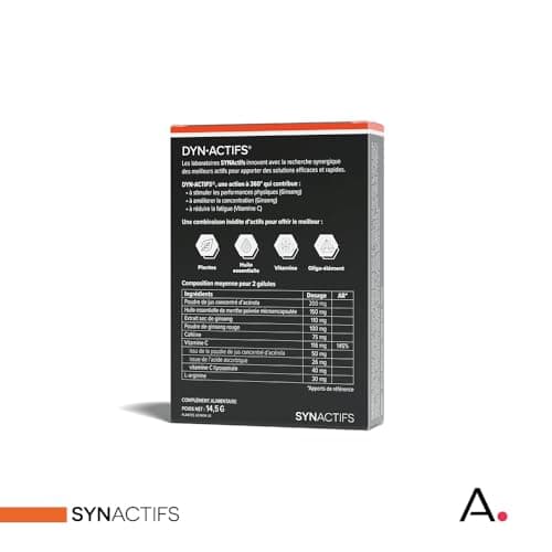 ARAGAN - Synactifs - Dynactifs - Complément Alimentaire Anti-Fatigue - Ginseng, Acérola, Caféine, Vitamine C et Menthe Poivrée - 30 gélules - 15 jours à 1 mois de prise - Fabriqué en France