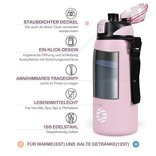 FJbottle Gourde Isotherme - 400ml/600ml/800ml/1L - Bouteille Isotherme Gourde Inox Bouche Standard, Gourde Sport Étanche, Gourde Enfant sans BPA, pour Sport, Gym, Voyage