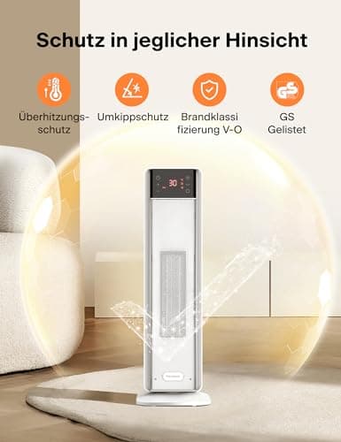 PELONIS Chauffage d'appoint 2000W, Chauffage électrique avec télécommande et thermostat, 75° Oscillation & Minuterie 24 heures, Silencieux PTC Radiateur Électrique basse consommation