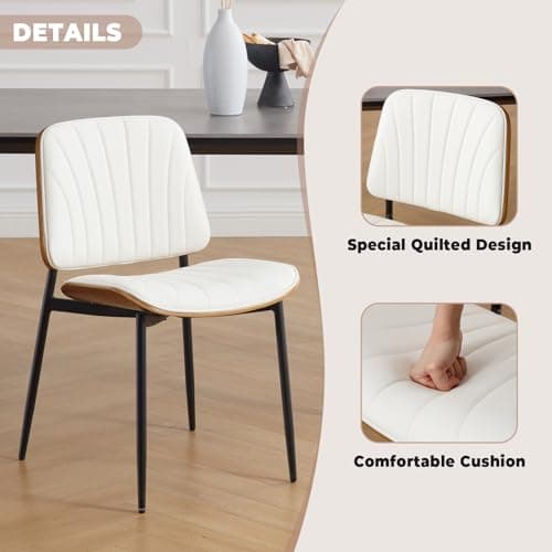 Wahson Chaises de Salle à Manger Lot de 2 Chaise Salle a Manger Cuir PU avec Pied Métal Chaise de Cuisine Moderne avec Dossier, Chaise pour Salle a Manger Confortable, Blanc