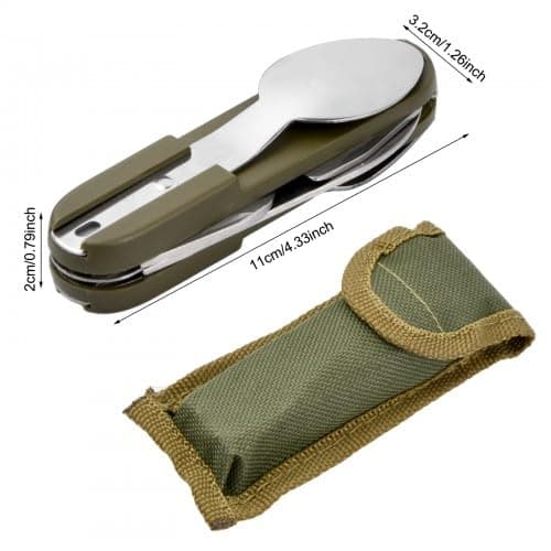 Dokeno 2 Pièces Vaisselle Pliante en Acier Inoxydable, Couverts de Camping Portable avec Sac Oxford, Couvert Multifonction Camping pour la Randonnée en Plein Air, Pique-Nique, Voyage