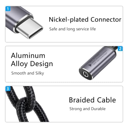 SinLoon PD DC4530 Câble d'alimentation 140 W DC4530 vers USB C 4,5 mm x 3 mm femelle (4,5 x 0,6 mm) entrée vers câble d'alimentation type C mâle avec puce d'identification automatique PD, pour