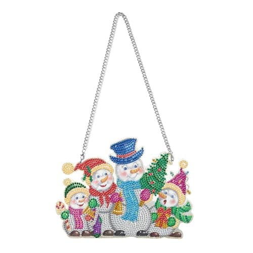 Heveer Pendentif de Peinture Diamant 5D Noël Kit de Peinture Diamant à Suspendre Décoration Faite à la Main pour Porte de Maison Bonhomme de Neige