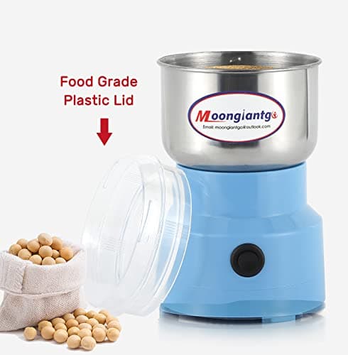 Moongiantgo Moulin à Céréales Multifonctionnel 200W 14500rpm, Moulin à Café Ultra-Fin, 300ml Broyeur à Épices Électrique Portable, Acier Inoxydable, Parfait pour Matières Sèches, Herbes, Café (Bleu)