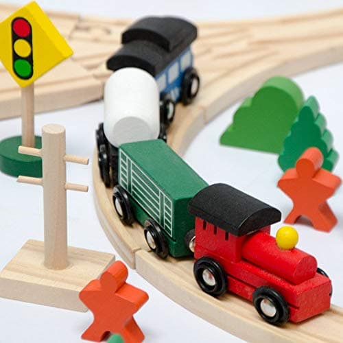 messefix Chemin de Fer en Bois de 130 pièces - Train de Jouets avec Rails de 5m