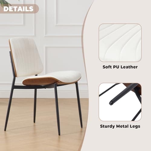 Wahson Chaises de Salle à Manger Lot de 2 Chaise Salle a Manger Cuir PU avec Pied Métal Chaise de Cuisine Moderne avec Dossier, Chaise pour Salle a Manger Confortable, Blanc