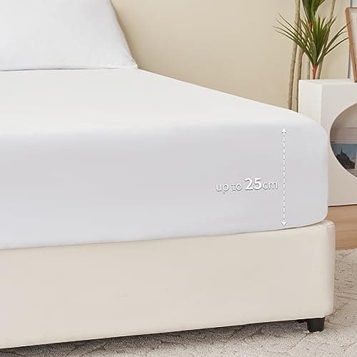 RUIKASI Drap Housse 140x190 Blanc - Drap Housse 140 x 190 Bonnet 30cm Matelas en Microfibre 2 Personnes, Très Doux et Respirant avec Élastique Tout Autour