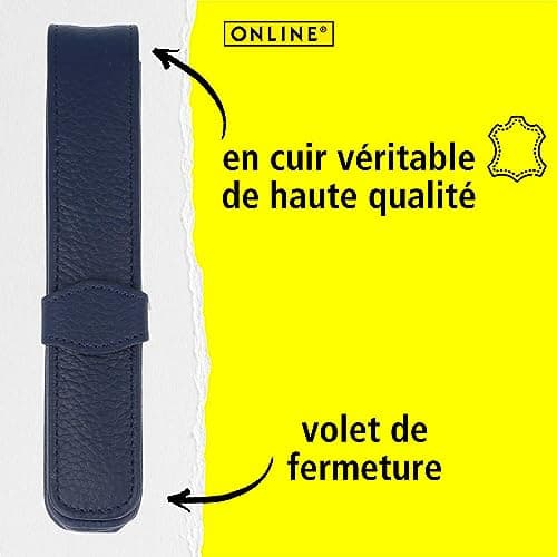 ONLINE Étui En Cuir Pour Un Stylo │ Trousse Elégante Pour Toutes Les Marques │ Cuir Véritable, Porte-Stylo Noir │ Cadeau Pour Toute Occasion │ Dimensions : (Lxlxh) 14,5 X 2,5 X 2,5 Cm