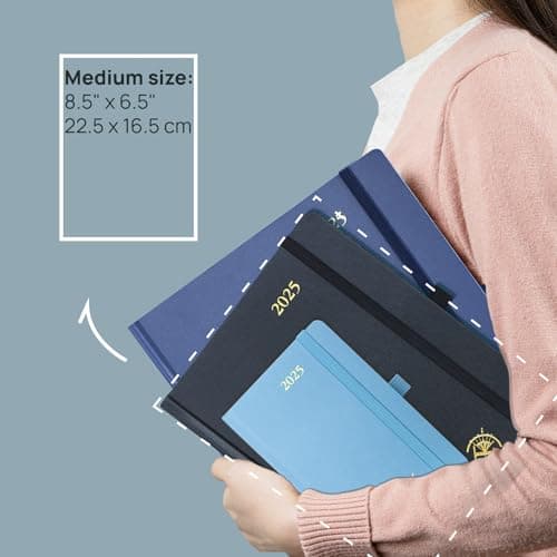 POPRUN Agenda 2025 Semainier 22 x 16,5 cm - Couverture Rigide, Vertical Weekly Planner, D'Jan 2025 à Déc 2025-12 Mois, Avec signet à 2 rubans, Papier Certifié FSC® 100 g/m2, Noir