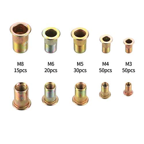 165 Pièces Inserts Filetés, Écrous à Visser Douille, M3/M4/M5/M6/M8 Manchons à Visser Bois Douille Filetée Hexagonale en Alliage de Zinc pour Meubles en Bois (165pcs Couleur zinc)