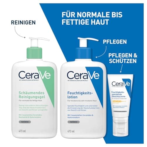 CeraVe - Gel Moussant - Nettoie & Elimine l'Excès de Sébum Sans Altérer la Barrière Cutanée - Acide Hyaluronique, Céramides & Niacinamide - Peau Normales à Grasses - 2x473ml