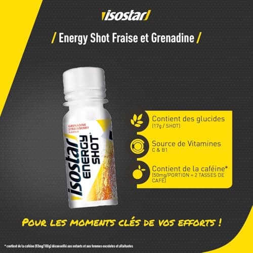 Isostar - Energy Shot Fraise & Grenadine - Boost Énergétique avec Caféine et Source de Glucides - Format 60 ml - 195696 Taille unique