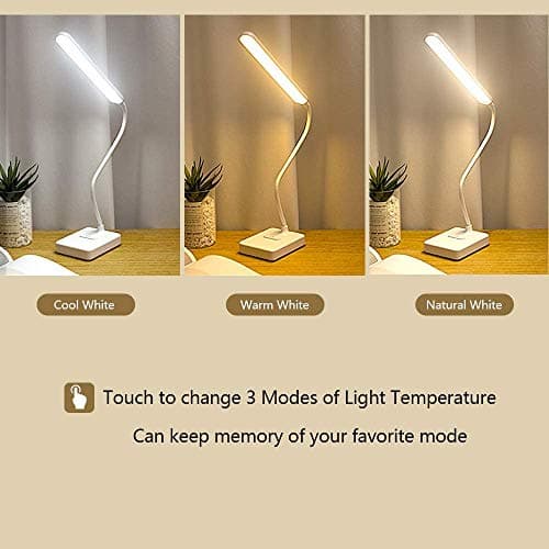 MAYTHANK Lampe de Bureau LED Sans fil Rechargeable USB Batterie 2000mah, Tactile Dimmable Intensité 3 Couleurs Modes, Portable Lampe Lecture Livre Pile de Table Enfant Chambre Chevet