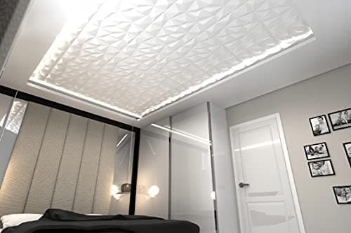 DECCART - Panneau Mural Decoratif 3D | Revetement mural | Panneaux Muraux | Polystyrène PSE | 50x50 cm Brylant 2 m2, 8 pièces, blanc