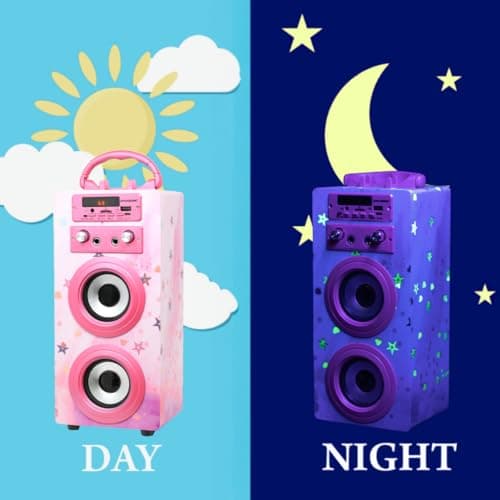 Machine à Karaoké Portable DYNASONIC avec 2 Micros, Enceinte Haut-Parleur Bluetooth, Designs Exclusifs, Lecteur USB/SD, Lumières, Cadeau pour Enfants (Modele 15 lumière)