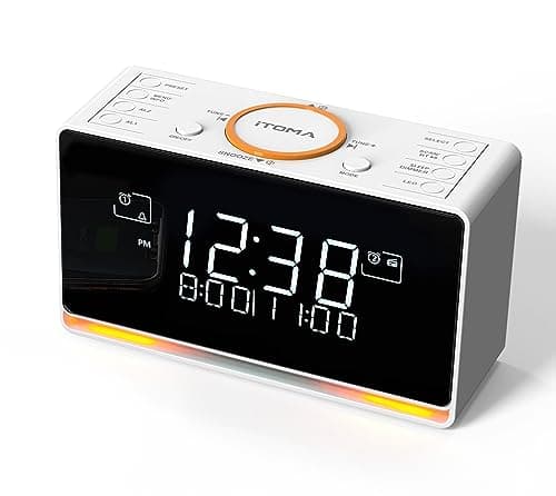 iTOMA Réveil Radio Dab et FM avec 40 presets, Bluetooth, Double Alarme, minuterie de Sommeil, contrôle de Gradation, Chargeur USB et Prise Casque 728