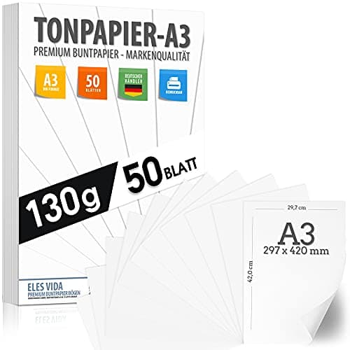 Papier à dessin - 130 g d'épaisseur - Feuilles - Feuilles - Papier à dessin robuste - Carton à dessin - DIY - Accessoires créatifs pour album photo blanc | 50 feuilles, A3
