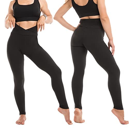 SINOPHANT Legging Femmes Pantalon de Sport, Jegging Taille Haute Femme Yoga Opaque Doux Grande Taille(#1 pièces Noire Taille croisée,S-M)