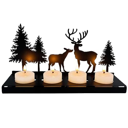 Bougeoir Noir Métal pour 4cm Bougies, Chandelier de Noël, Bougie Decorative, Centre de Table , Decoration Salon Moderne, Couronne de L'avent Oblongue, Interieur Deco Maison Cadeaux