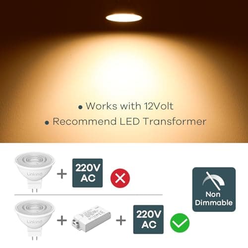 Linkind Ampoules LED GU5.3 12V, 3.4W Equivalent à 35W Lampe Traditionnelle, Blanc Chaud 2700K, 360LM, 36° Angle, Ampoules LED Spot MR16 12V AC/DC, Non Dimmable, Lot de 3