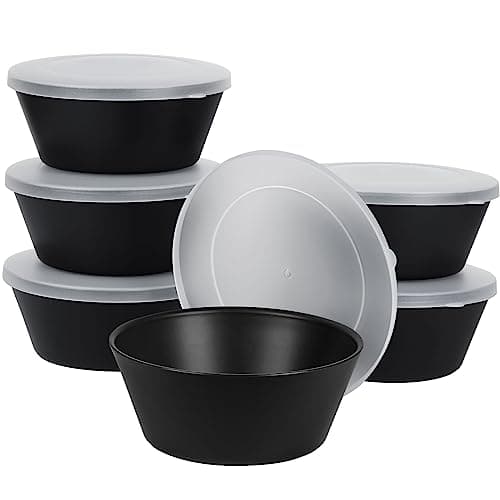 Greentainer Lot de 6 Grands Bols avec Couvercles 750 ml - Bols Alimentaires Incassables pour Salade, Soupe, Céréales - Micro-ondes & Lave-vaisselle - Noir