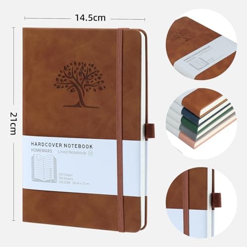 HOMEMARS Carnets et Journaux, Journal intime Adulte, Cahier, Carnet de Notes, Journal, Cahier de Note, Cahier A5, Notebook,Marron Bleu, 100 Feuilles, 100 GSM, Motif Arbre en Gaufrage, Cuir Végétalien