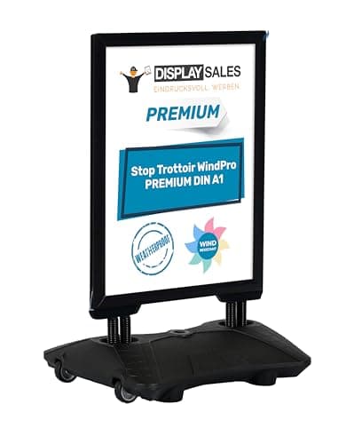 DISPLAY SALES Stop trottoir extérieur WindPro® PREMIUM | Chevalet trottoir au format DIN A1 | Panneau publicitaire extérieur A1 noir | Utilisable des deux côtés pour 2 affiche