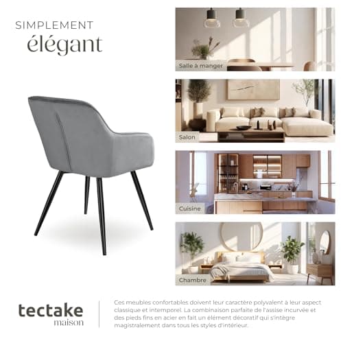 TecTake® Lot de 6 Chaises de Salle à Manger Chaises Rembourrées Fauteuil Salon Design Scandinave Pieds en Metal Noirs Élégant avec Accoudoirs Chaise Coiffeuse, Chambre, Salon, Bureau, Cabinet