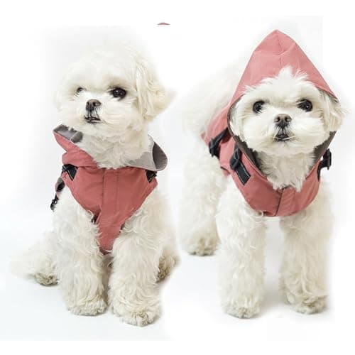 PETCUTE Imperméable pour Chien avec Harnais,Imperméable Chien avec Capuchon,100% étanche et Coupe-Vent Imperméable pour Chien avec des Bandes Réfléchissantes,Respirant Manteau pour Chiens Rose Rouge
