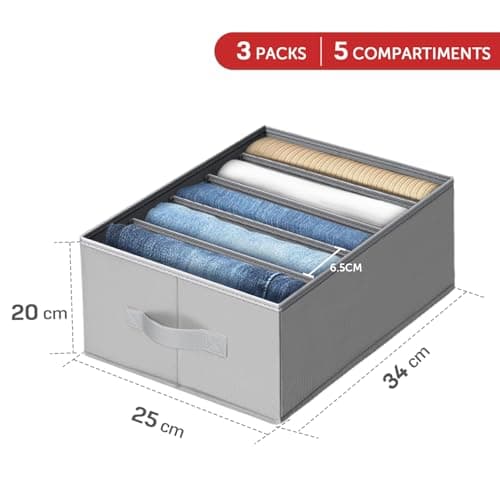 Captainfive Rangement Vetement 3 Pcs, Boite Rangement Vetement Dressing Pliable, Organisateur Tiroir, Organisateur Armoire Vetement Empilable, Lavable avec Poignées Latérales (M, 34 × 25 × 20 cm)