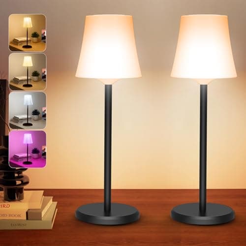 Ainostone 2 Pcs Lampe de Table Sans Fil Avec 3 Température de Couleur +RGB LED Lampe de Chevet Rechargeable Infinite Dimmable Contrôle Tactile IP54 Etanche pour Exterieur Chambre Nouvelle Année Deco
