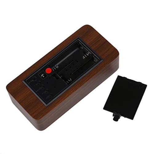 Lancoon Horloge Numérique en Bois - Réveil à LED Multifonctions avec Affichage De L'heure/De La Date/De La Température Et Commande Vocale pour Le Voyage à Domicile - AC11Brown_Red