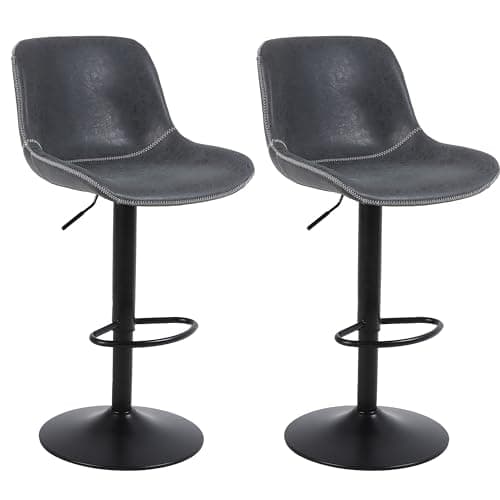 Ermnois Lot de 2 tabourets de Bar pivotants avec Dossier Chaises de Bar Modernes réglables sans accoudoirs en Cuir synthétique Noir