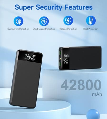 Batterie Externe 42800 mAh: PD 25W Power Bank à Chargement Rapide Portable Chargeur USB C avec Grande Capacité et Lampe de Poche & Display LED, 3 Sorties et 3 entrées pour Smartphones (Noir)