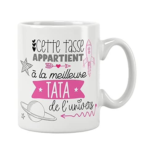 ÉNJA Création. Mug tata. Famille/Tasse – Le/la meilleur(e) de l'univers - Cadeau anniversaire Cadeau original. Céramique haute qualité 11oz - 320 ML (TATA)