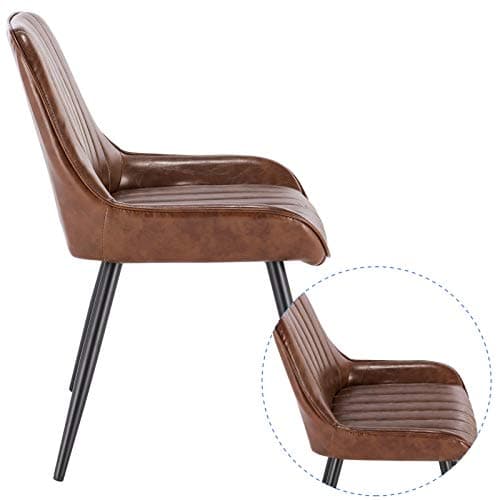 Lestarain Lot de 2 Chaises de Salle à Manger avec Dossier Chaise de Cuisine Rétro Chaise de Salon Assise en Similicuir et Pieds en Métal,Brune