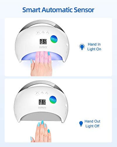 Lampe à Ongles LED 48W Séchoir UV Intelligent 2.0 pour vernis à Ongles Gel Couleur Basse Indolore en Manucure/Pédicure SUN6 Blanc