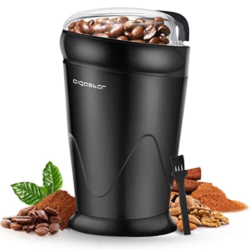 Aigostar Moulin à Café Électrique, Moulin à Épices Avec Lame En Acier Inoxydable, Moulin Multifonctionnel pour Moudre Grains à Café, Épices, Graine, Capacité de 60 gr, 150W, Noir