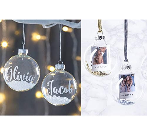 ilauke 12 Boules de Noël en Plastique Transparent à Remplir,8cm Boule Noel Transparente avec 2m Plume Rose+2m Corde,Ronde Acrylique Remplissable Boule pour Arbre de Noël Décoration Intérieur Extérieur