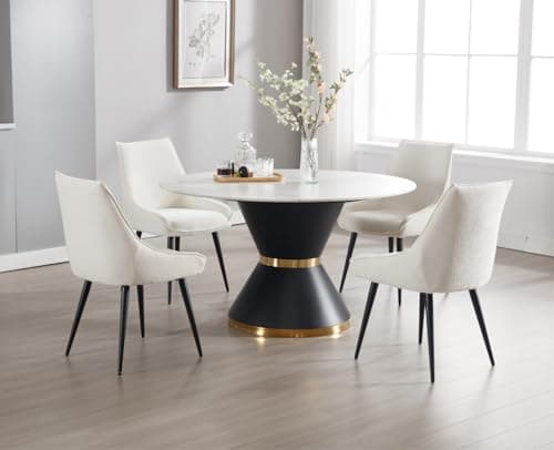 Wahson Lot de 2 Chaises Salle à Manger, Chaises de Salle à Manger en Chenille Chaise de Cuisine Moderne avec Pied en Métal, Chaise Salle a Manger avec Coussin Épais pour Cuisine/Salon, Blanc