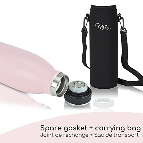 Milu Gourde en acier inoxydable 350 ml 500 ml, 750 ml, 1000 ml, 1,5 l – Bouteille isotherme, bouteille d'eau isolée, double paroi anti-fuite, convient aux acides carboniques (Rose, 750ml)